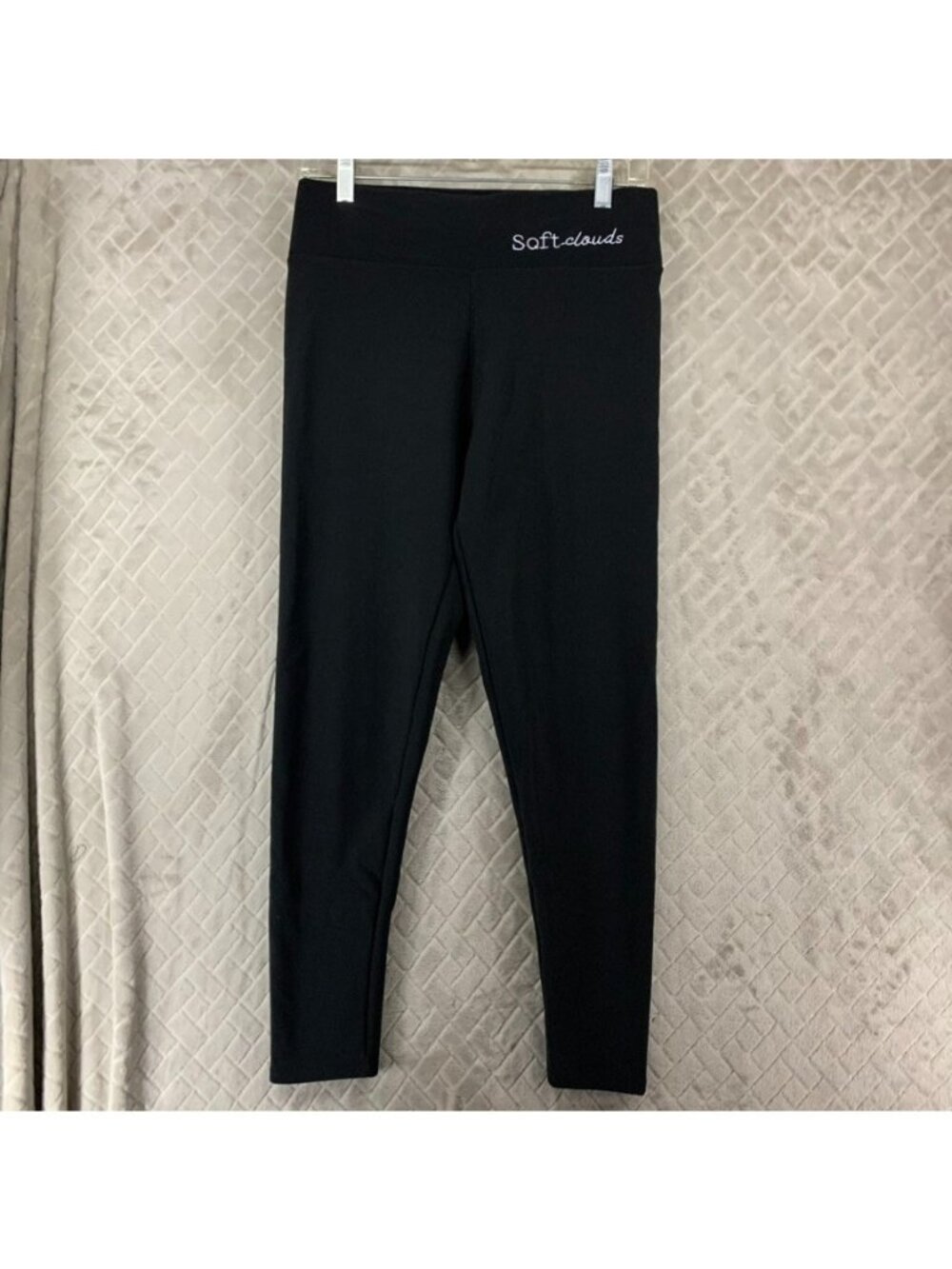 Soft Clouds Leggings Womens L Black Warm Faux Fur Lined Ankle Length Mid Rise